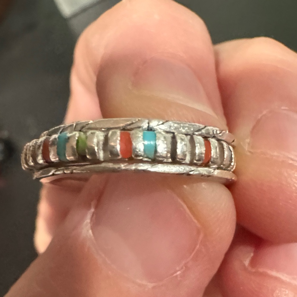 Silver Multicolor Inlay Ring - Picture 7 of 10